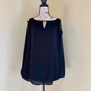 Joseph Ribkoff Lace Paneled Cold Shoulder Blouse